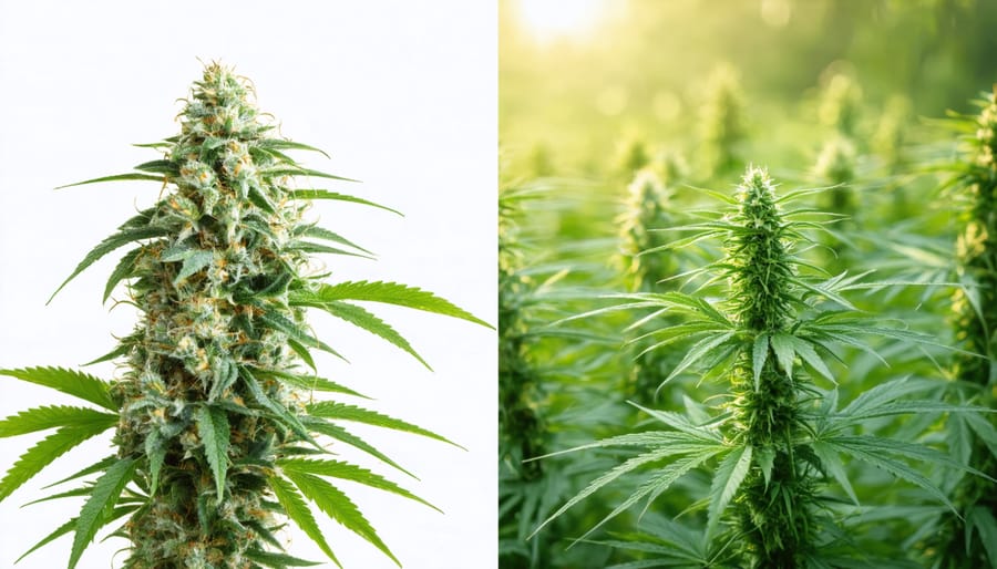Comparison showing indoor vs outdoor sustainable hemp farming practices