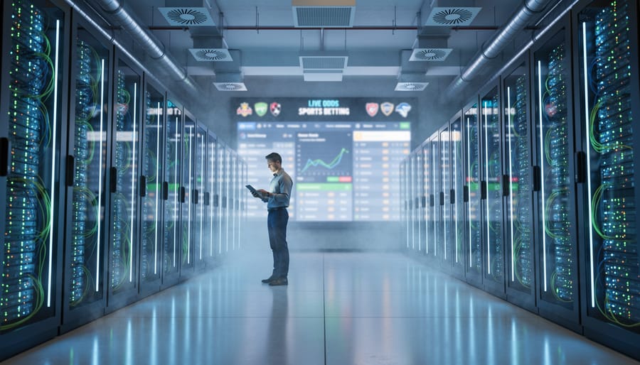Interior of data center with server racks supporting online betting infrastructure