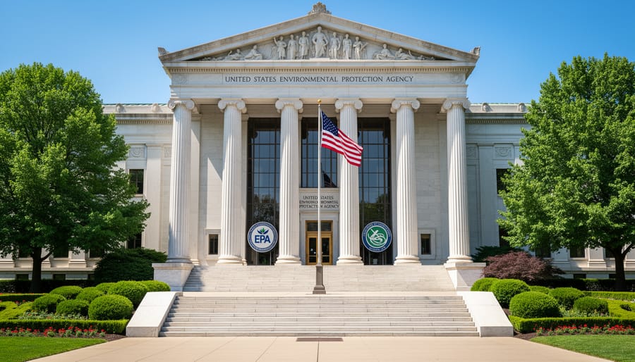 Exterior view of the Environmental Protection Agency headquarters building under an overcast sky